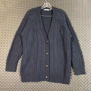 Niko And … Dark Blue Cable Knit 3 Button Cardigan Sweater Size‎ 4 Large